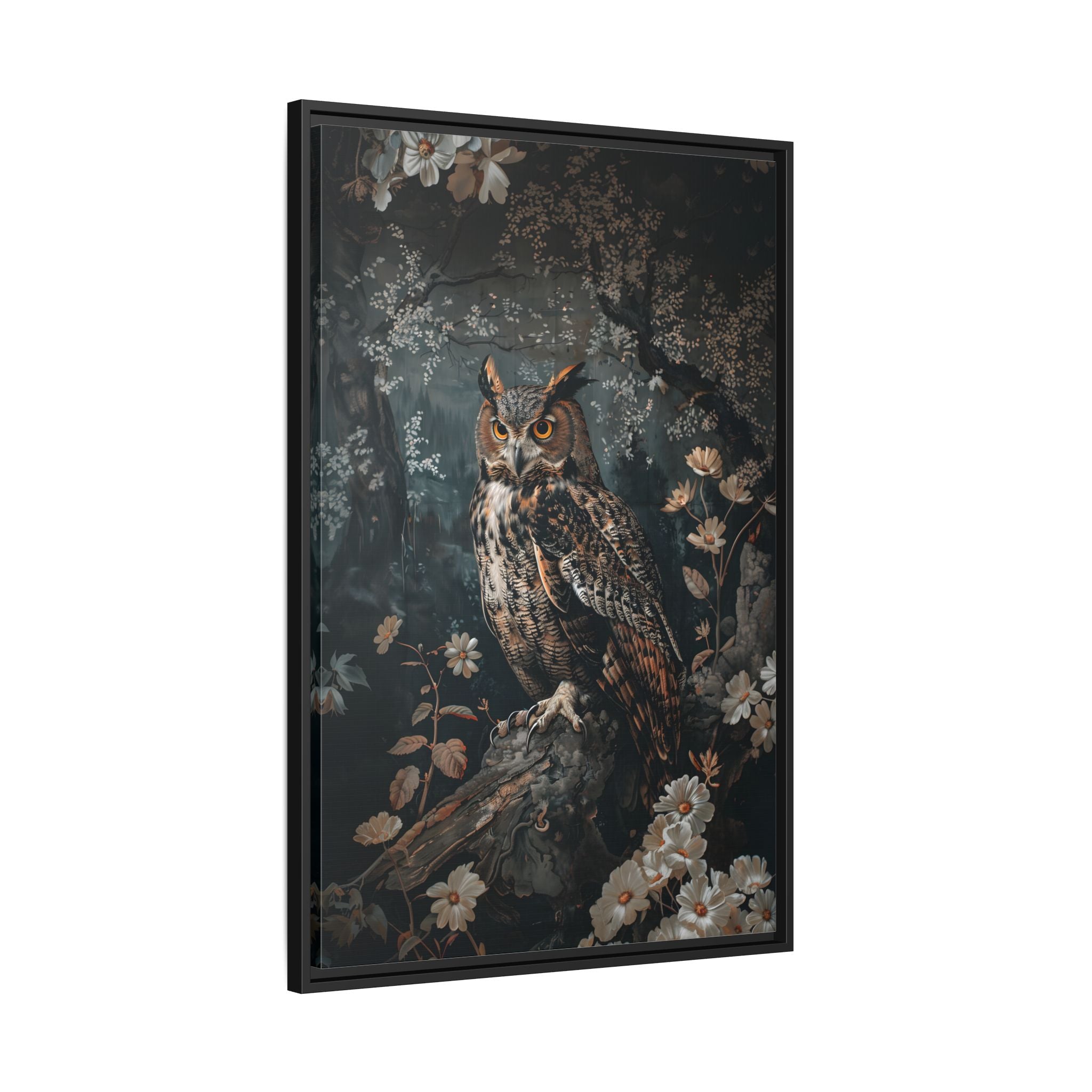 Framed Canvas - Midnight Watchful Owl