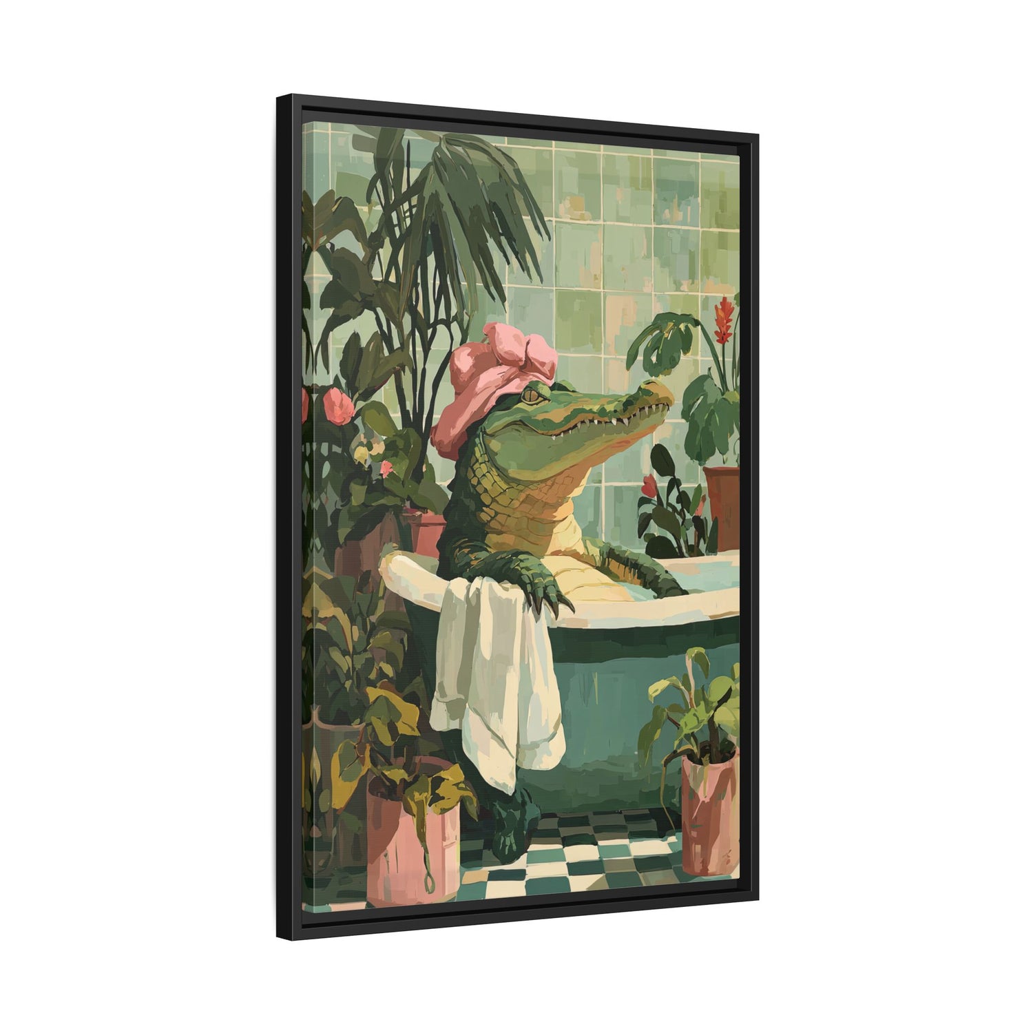 Framed Canvas - Bathtub Alligator Spa Day