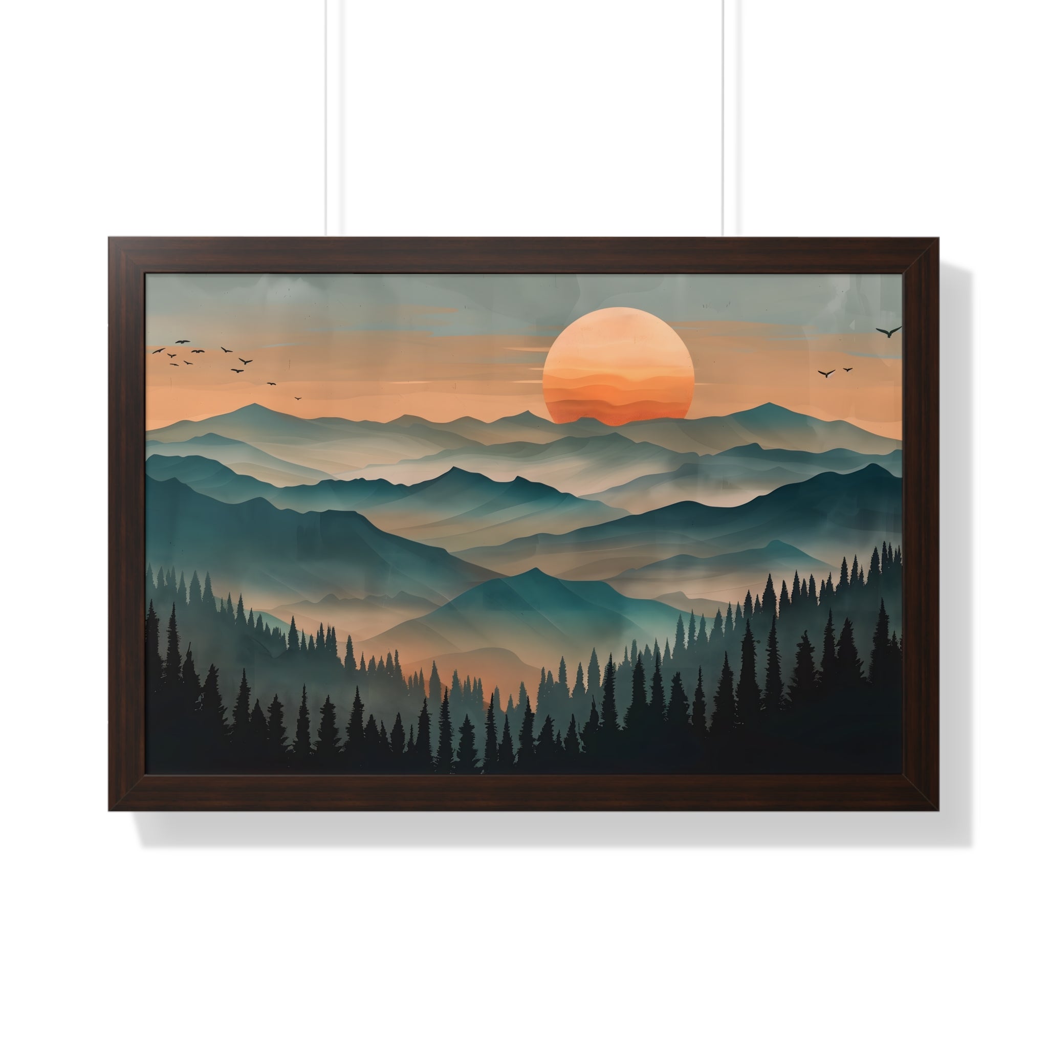 Framed Paper Print - Sunset Serenity Mountain Range