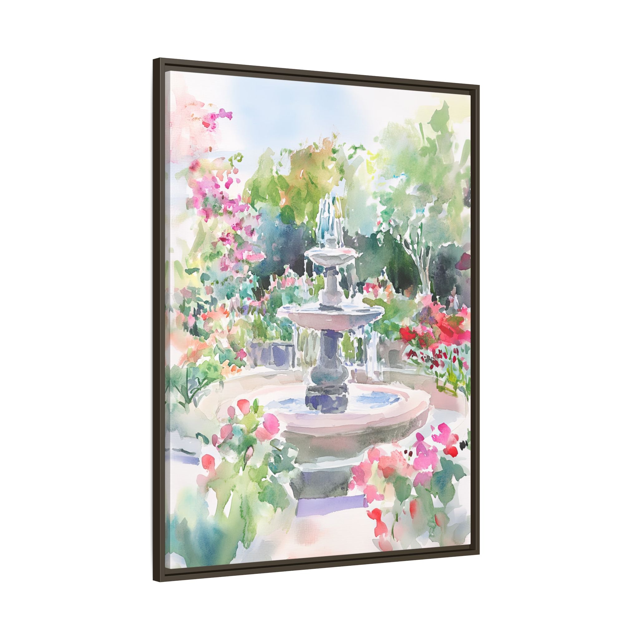 Framed Canvas - Charleston Garden Fountain View