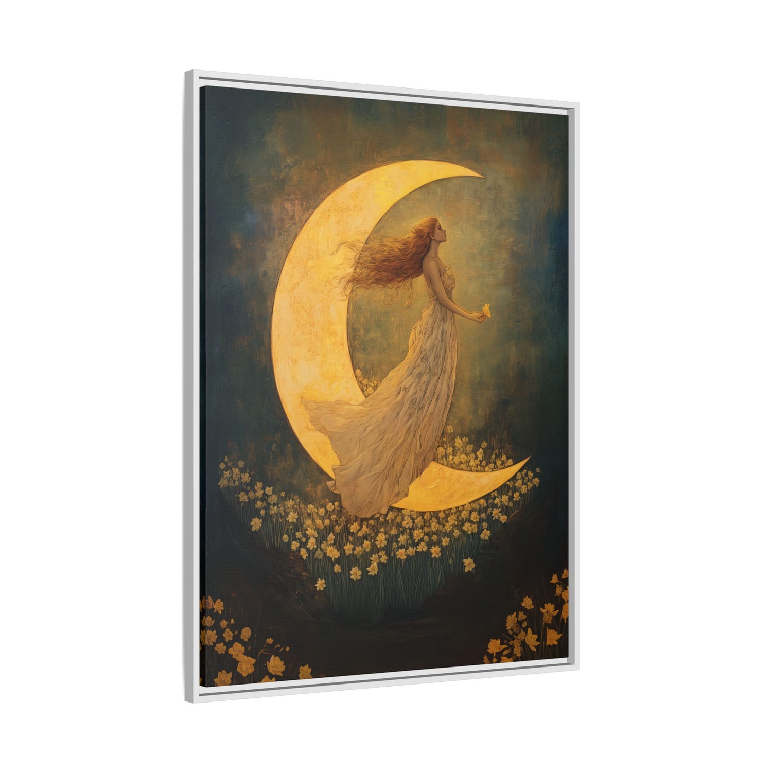 Framed Canvas - Moonlit Dreamer with Daffodils