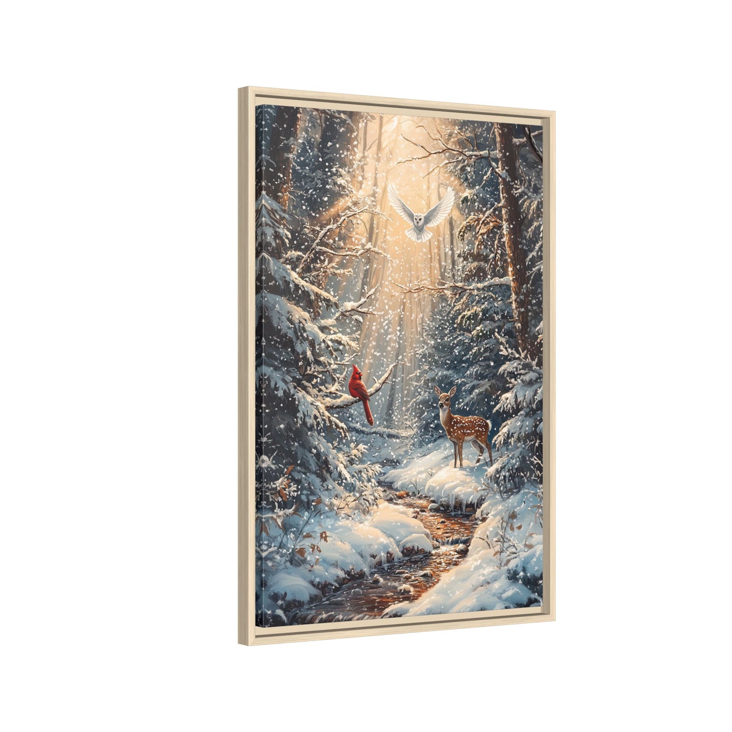 Framed Canvas - Winter Cardinal Deer Owl