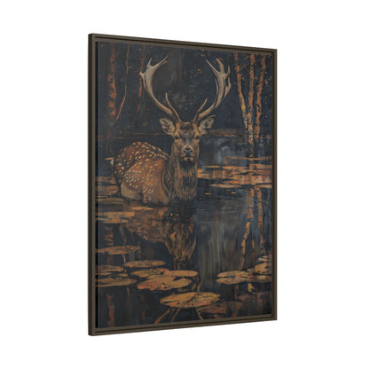 Framed Canvas - Twilight Stag Reflection