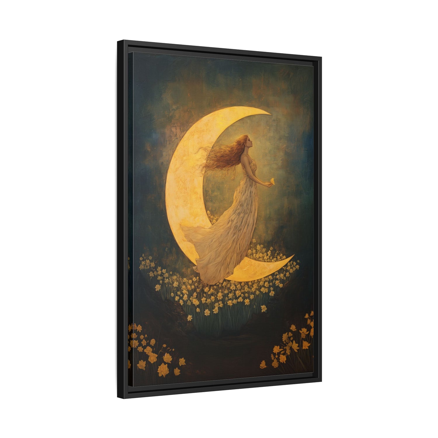 Framed Canvas - Moonlit Dreamer with Daffodils