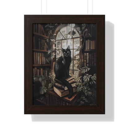 Framed Paper Print - Book Hoarder Feline Gaze
