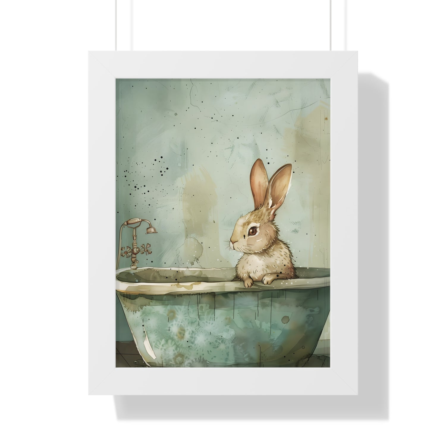 Framed Paper Print - Bunny Bath Day Whimsy