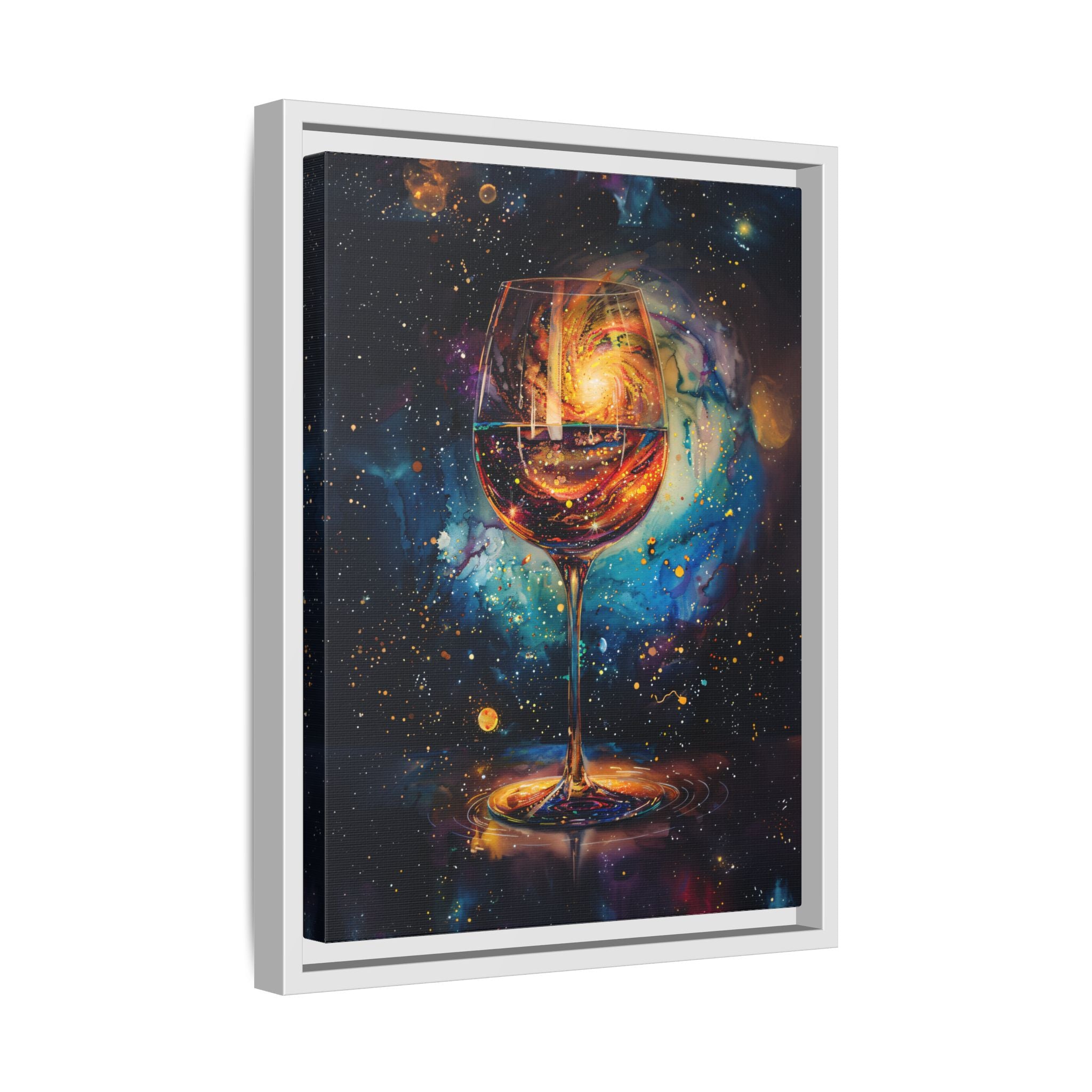 Framed Canvas - Cosmic Swirl in Wine Glass