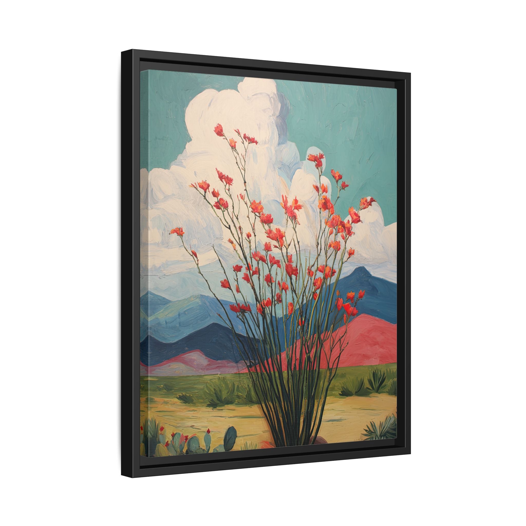 Framed Canvas - Ocotillo Cactus Desert Bloom