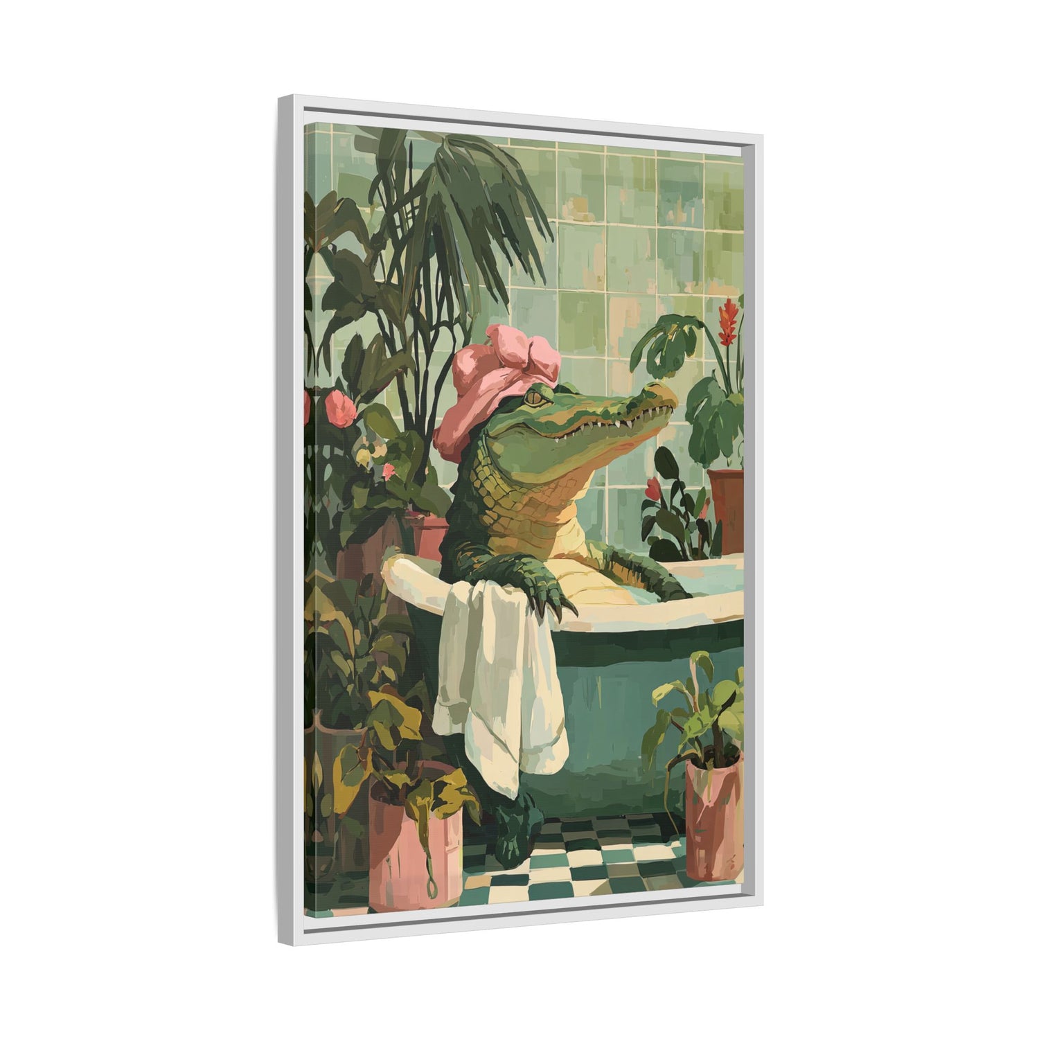 Framed Canvas - Bathtub Alligator Spa Day