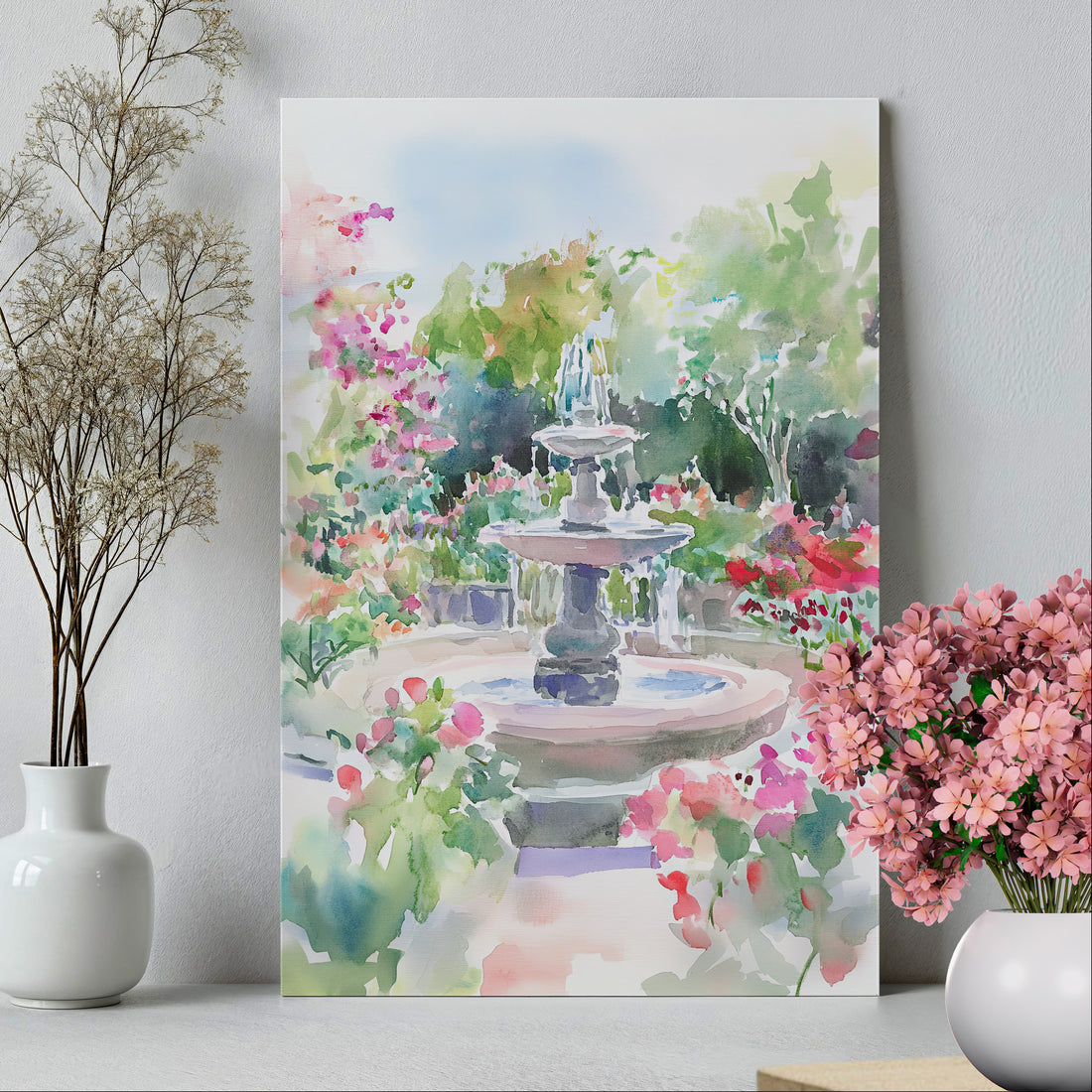 .75&quot; Matte Canvas - Charleston Garden Fountain View