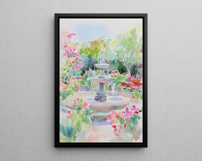 Framed Canvas - Charleston Garden Fountain View