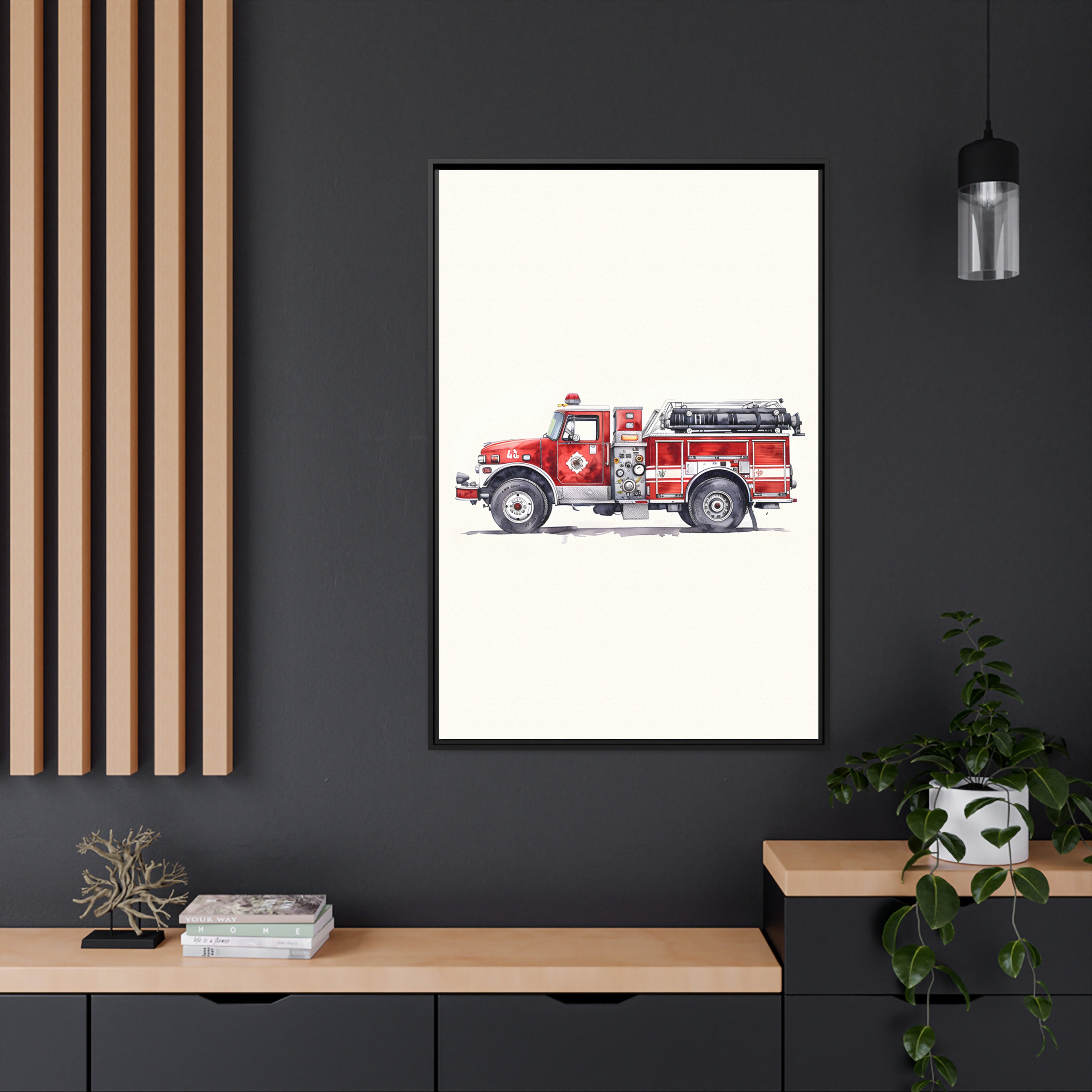 Framed Canvas - Classic Pumper Firetruck