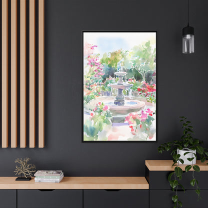 Framed Canvas - Charleston Garden Fountain View