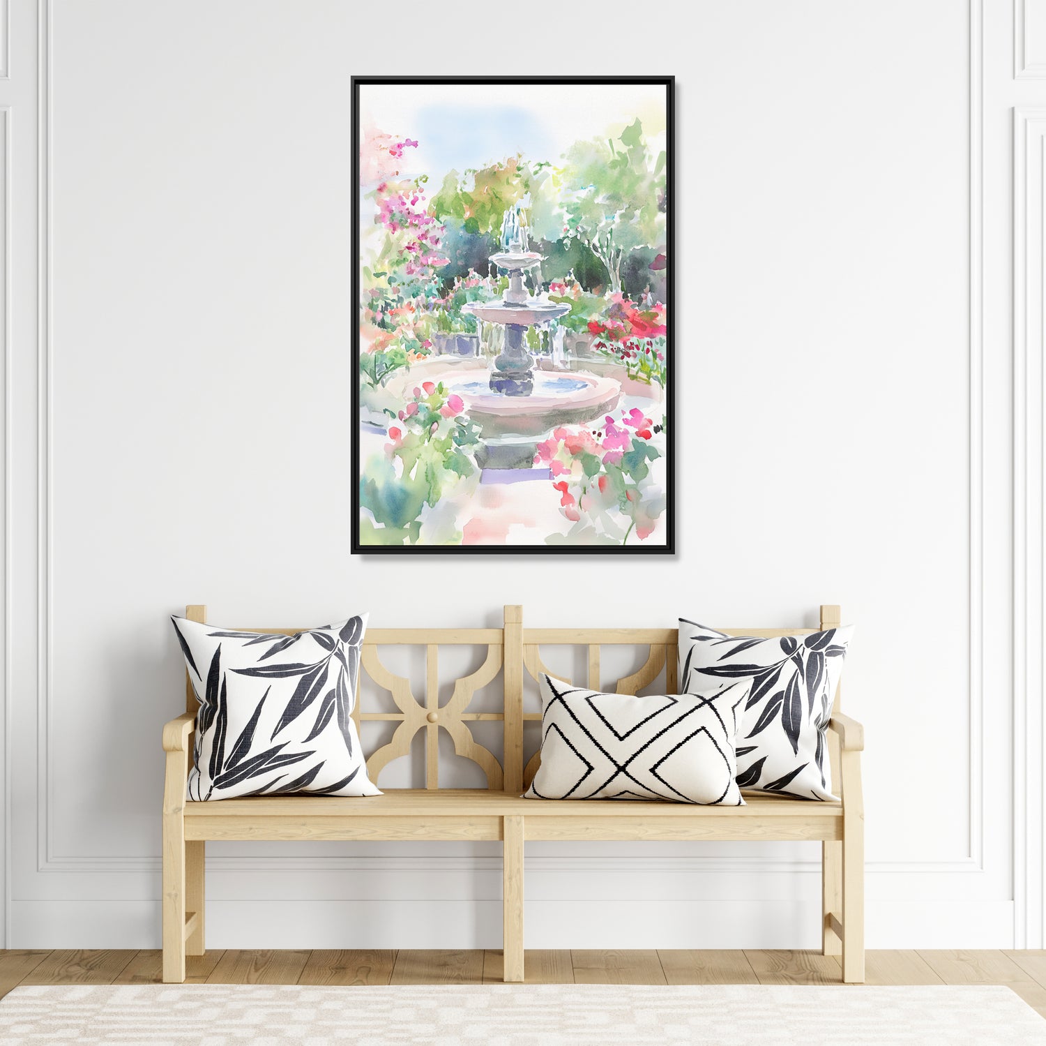 Framed Canvas - Charleston Garden Fountain View