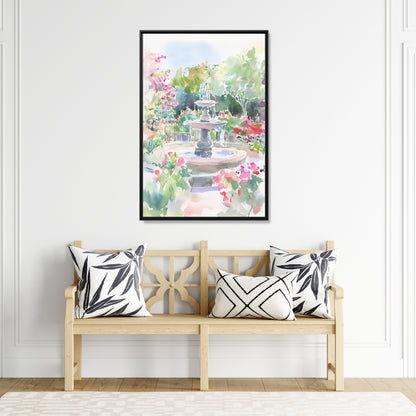 Framed Canvas - Charleston Garden Fountain View