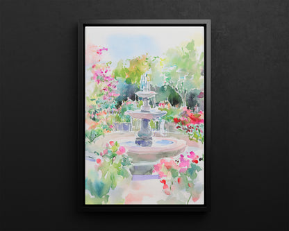 Framed Canvas - Charleston Garden Fountain View