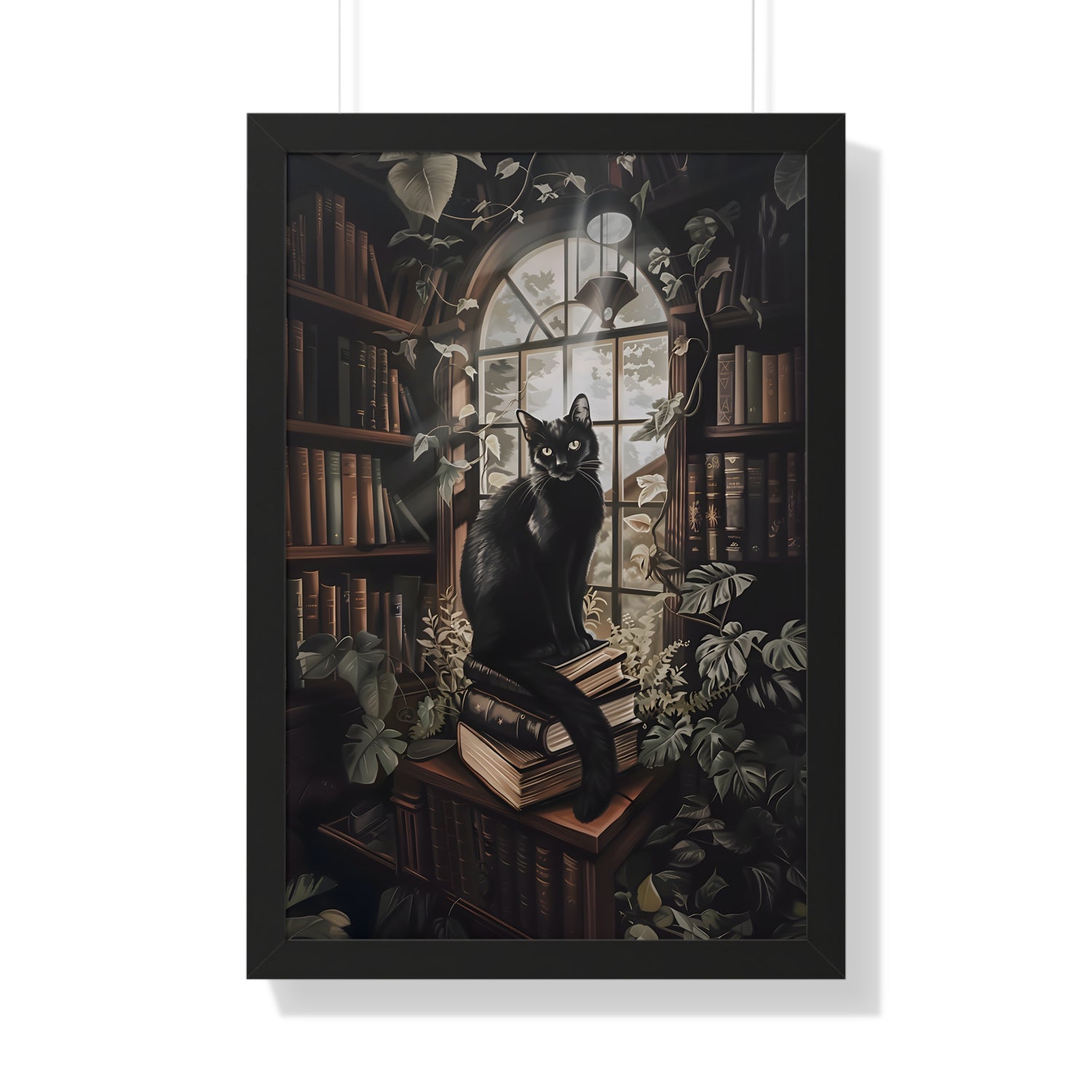 Framed Paper Print - Book Hoarder Feline Gaze