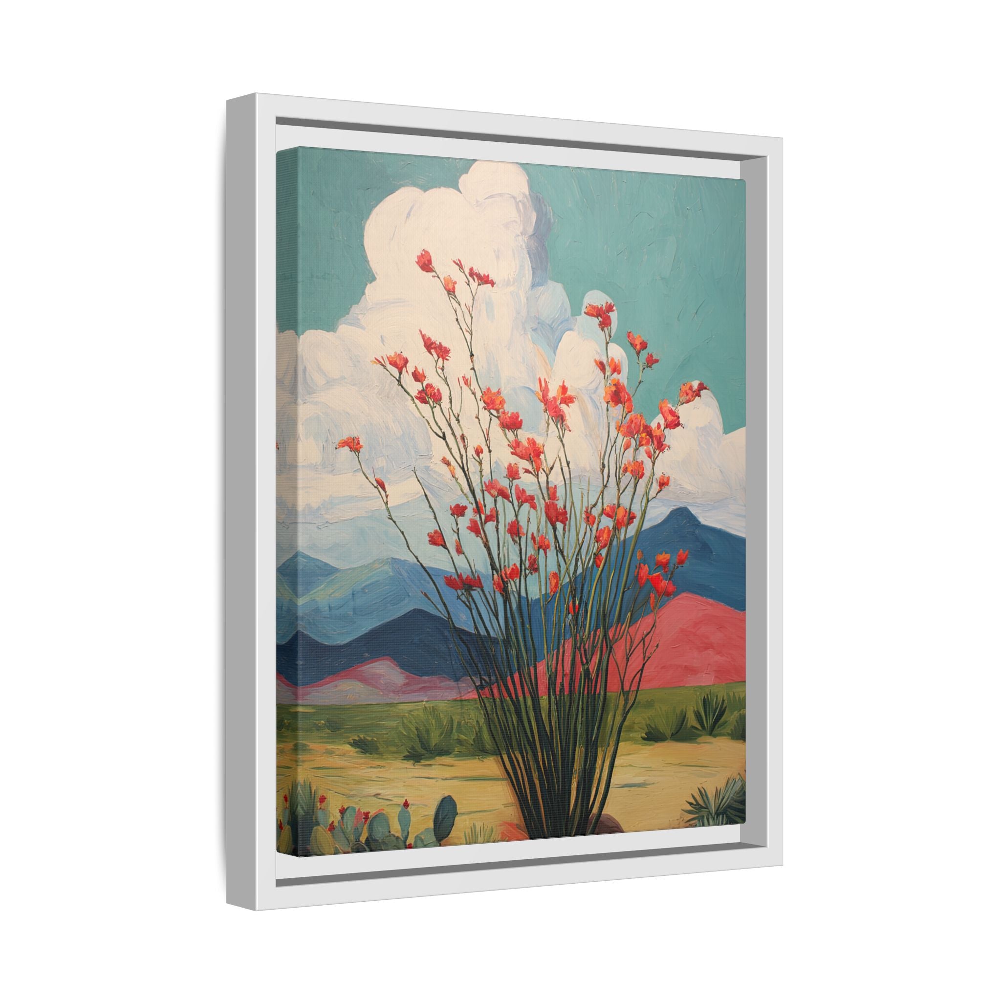 Framed Canvas - Ocotillo Cactus Desert Bloom