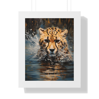 Framed Paper Print - Aqua Sprinting Cheetah