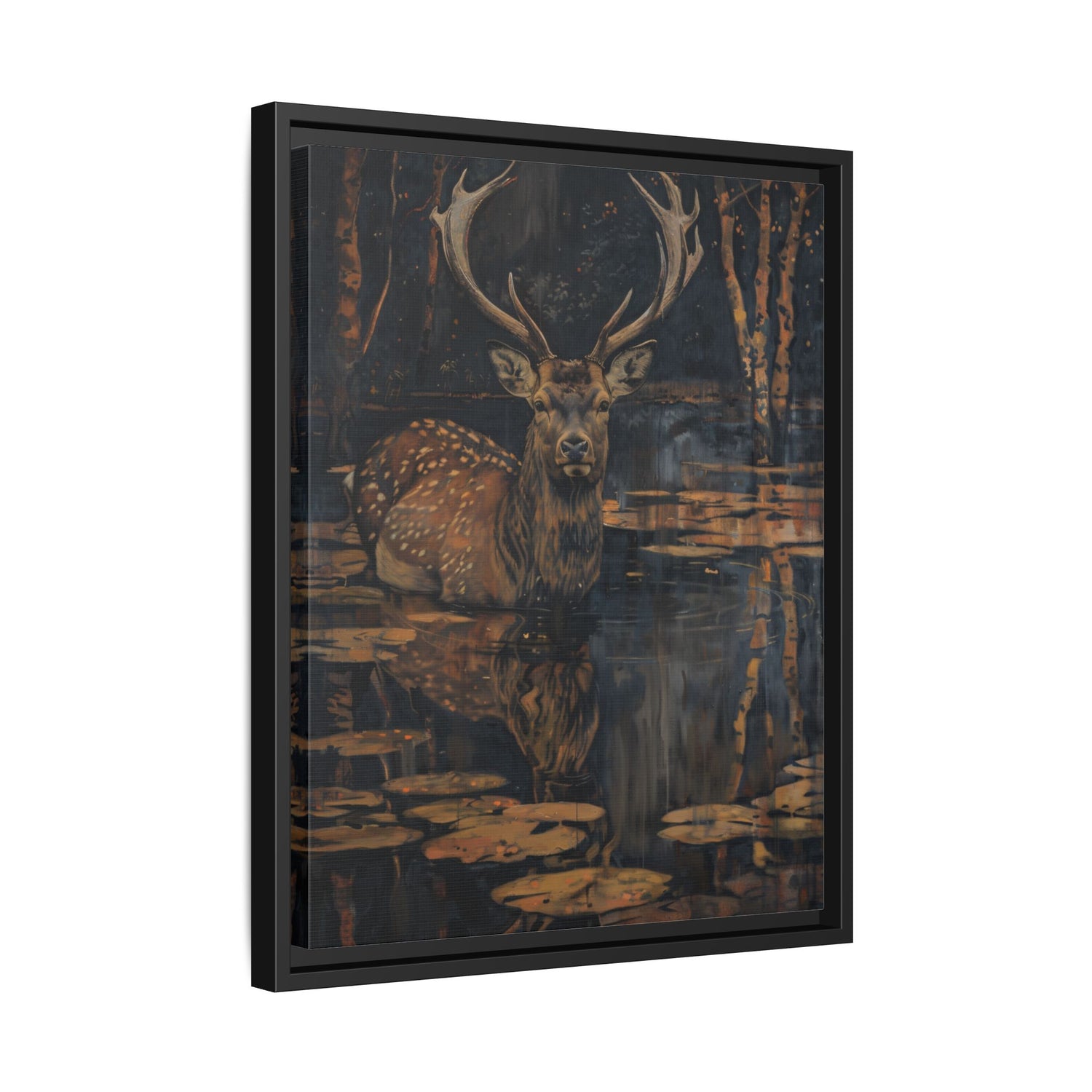 Framed Canvas - Twilight Stag Reflection