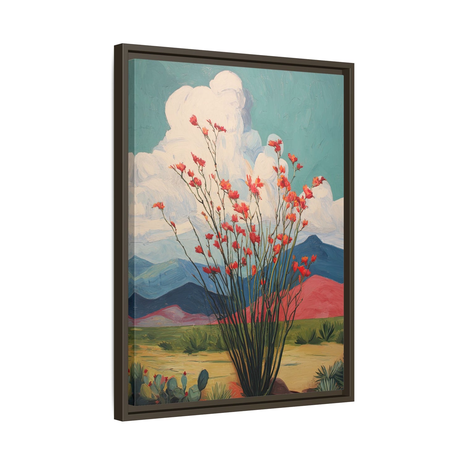 Framed Canvas - Ocotillo Cactus Desert Bloom