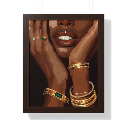 Framed Paper Print - Golden Emerald Beauty Portrait