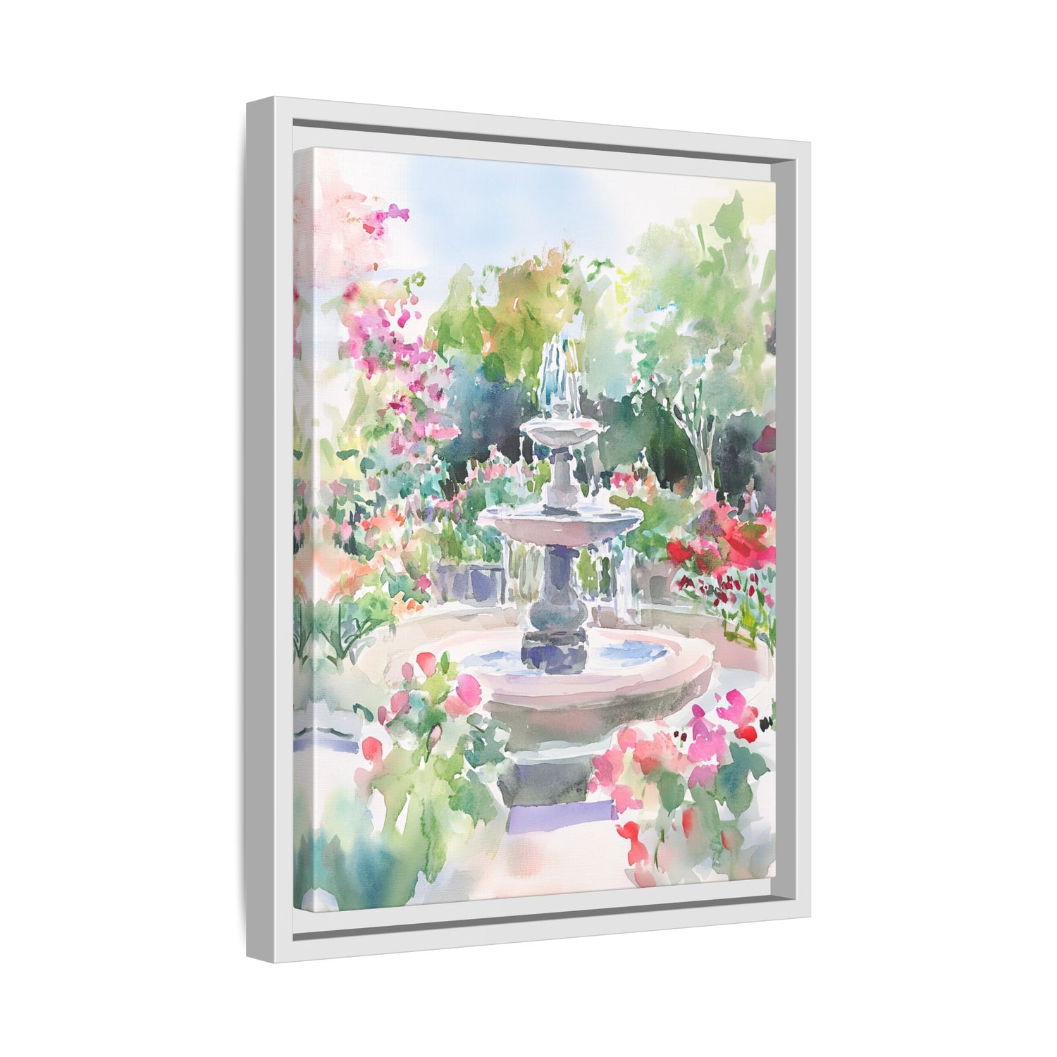 Framed Canvas - Charleston Garden Fountain View