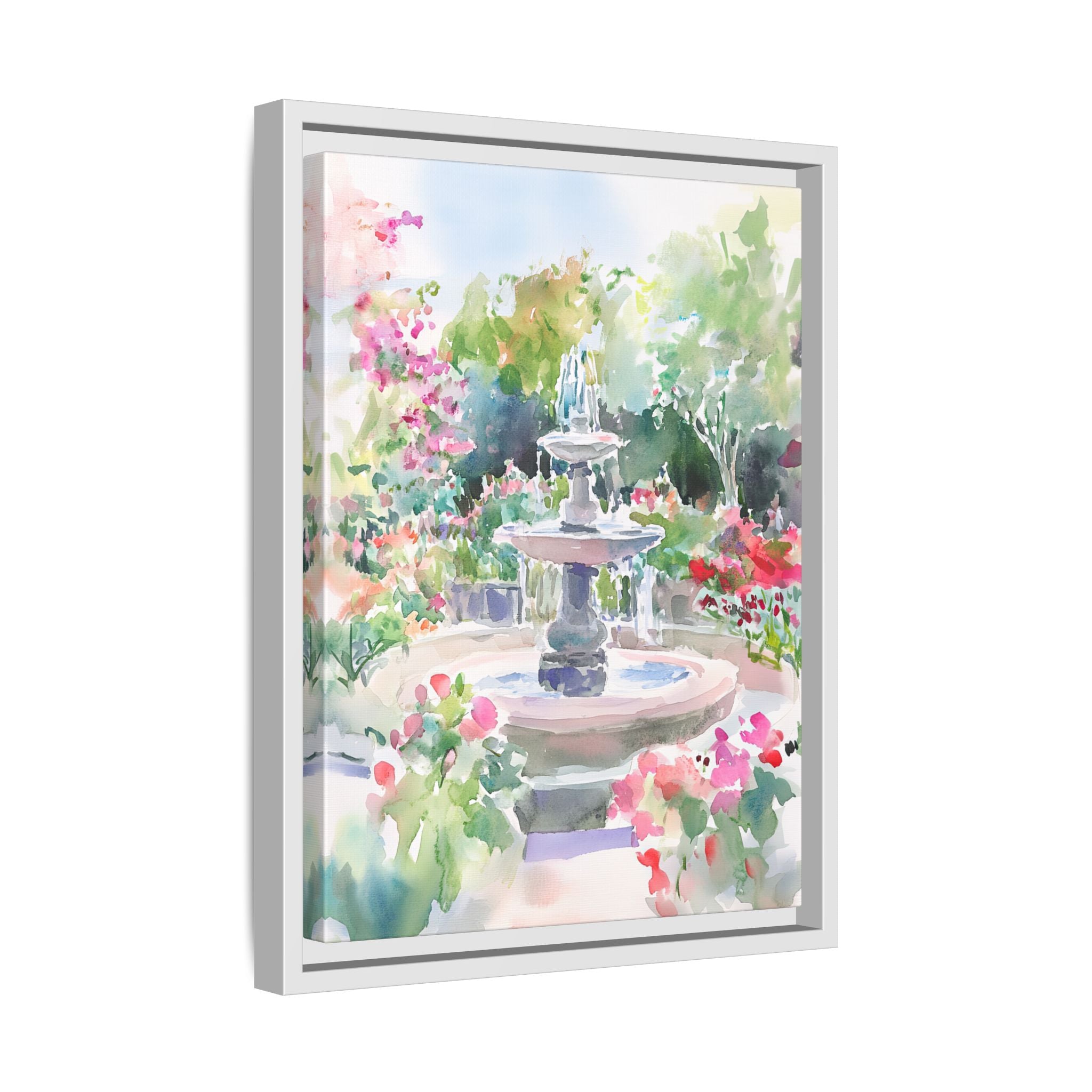 Framed Canvas - Charleston Garden Fountain View
