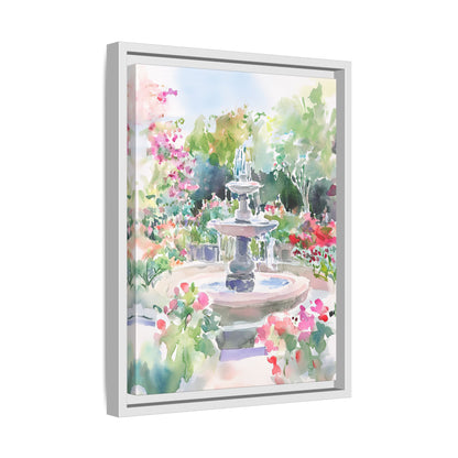 Framed Canvas - Charleston Garden Fountain View