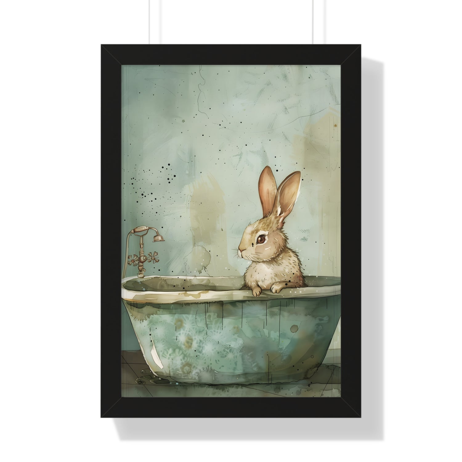 Framed Paper Print - Bunny Bath Day Whimsy