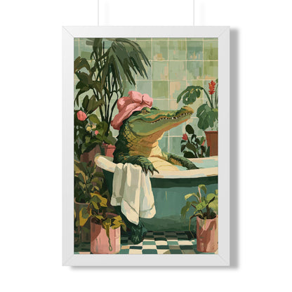 Framed Paper Print - Bathtub Alligator Spa Day