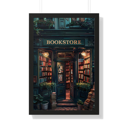 Framed Paper Print - Midnight Bookstore Glow