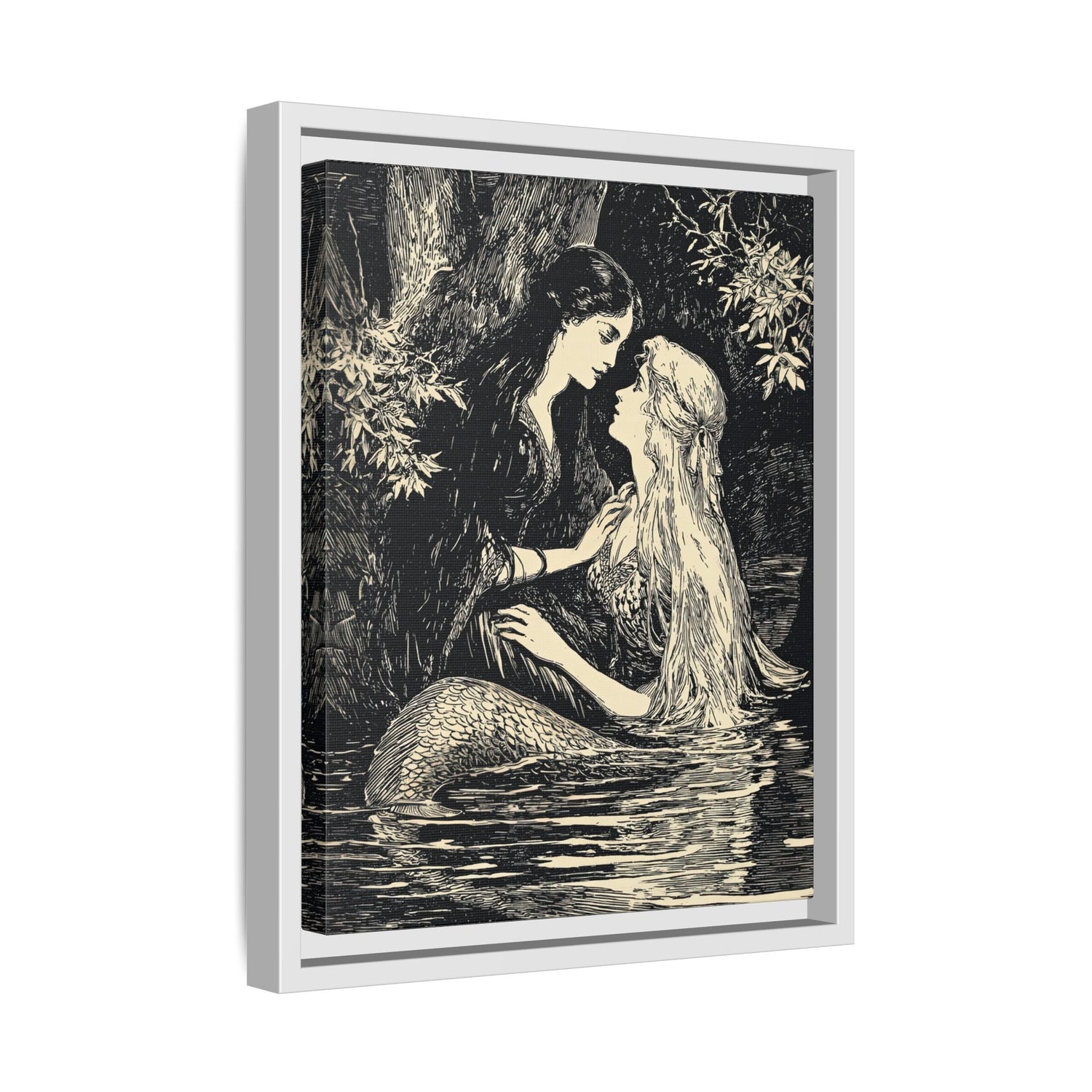 Framed Canvas - Mermaid Fairy Midnight Kiss