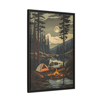 Framed Canvas - Moonlit Campfire Escape