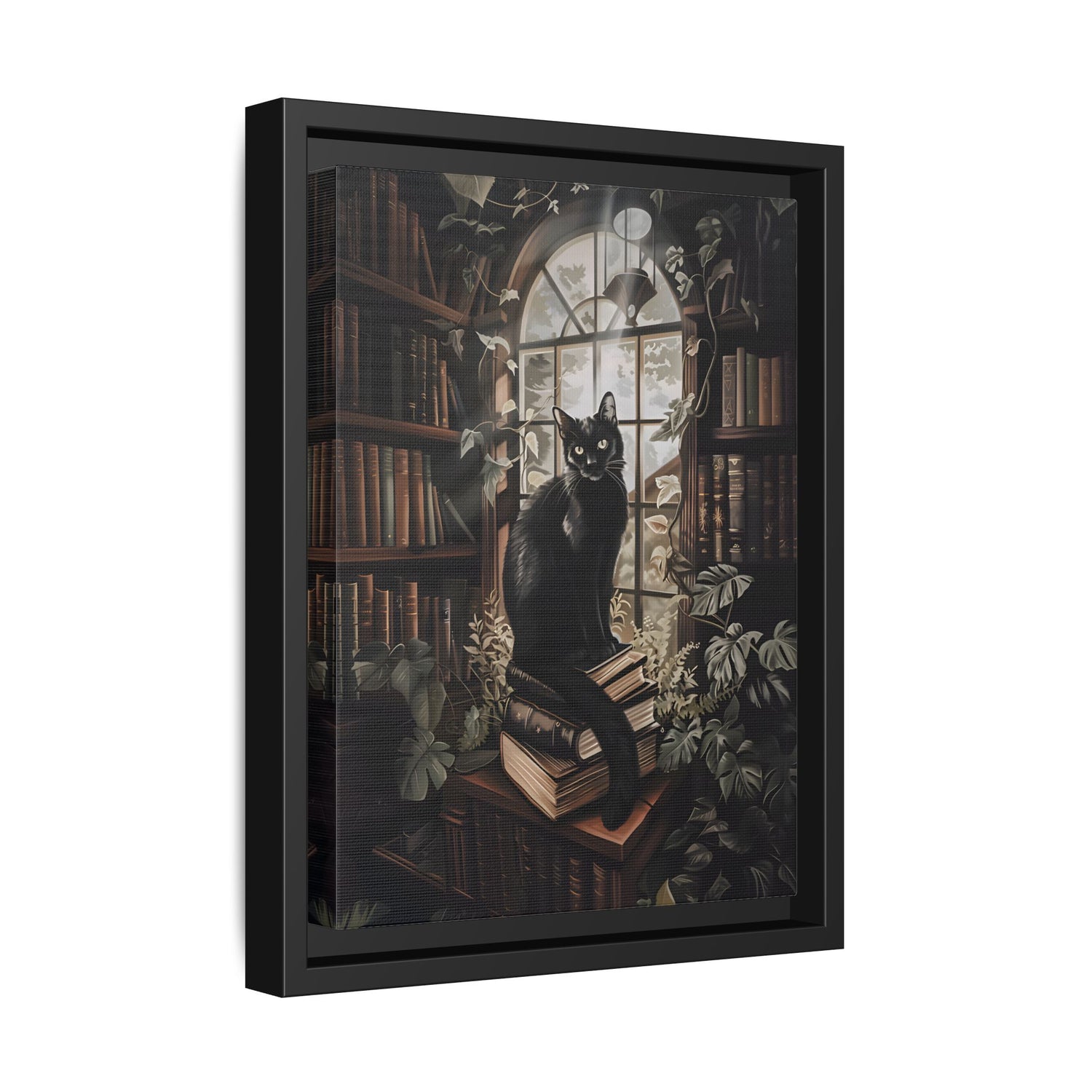 Framed Canvas - Book Hoarder Feline Gaze