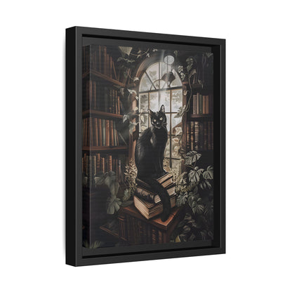 Framed Canvas - Book Hoarder Feline Gaze