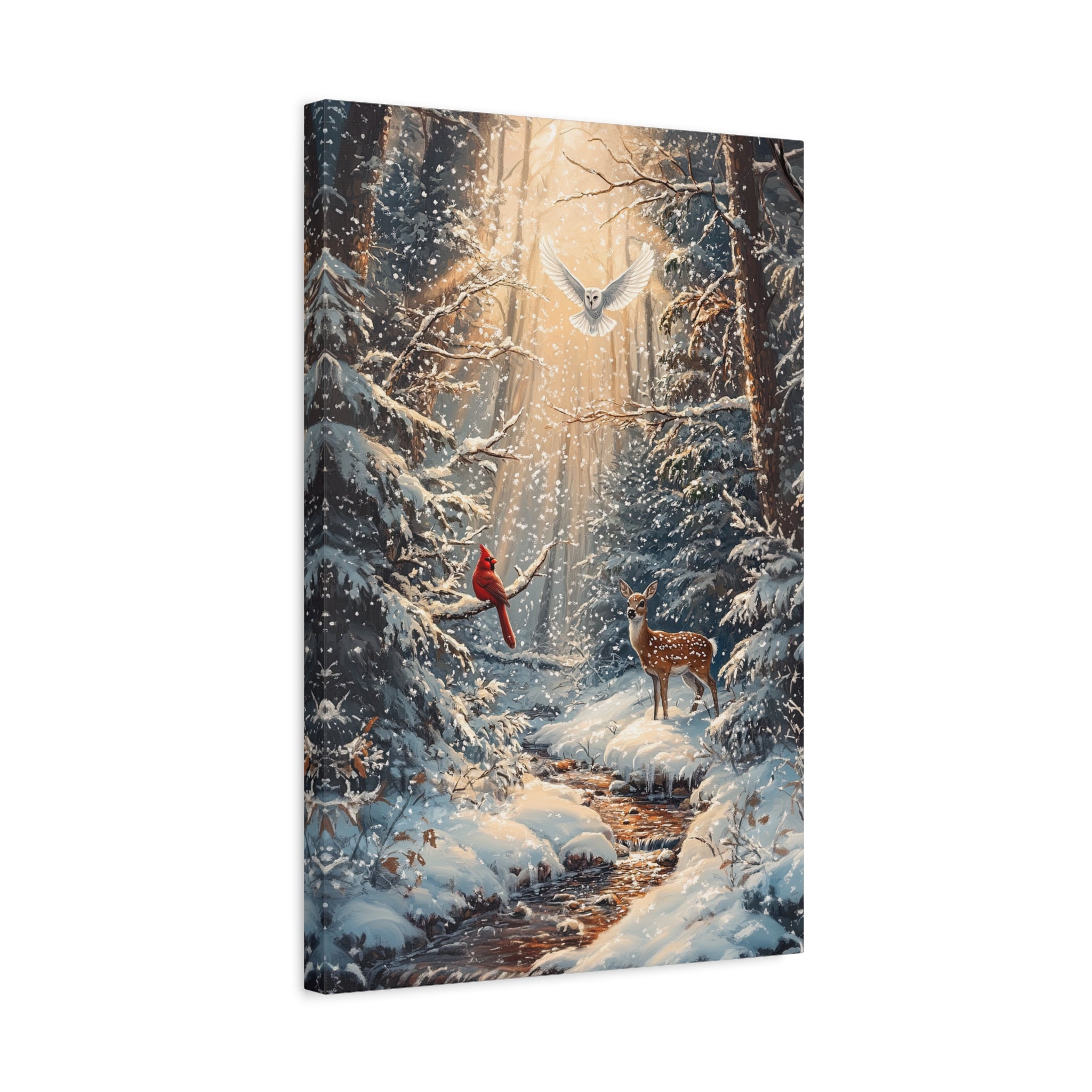 1.25" Matte Canvas - Winter Cardinal Deer Owl