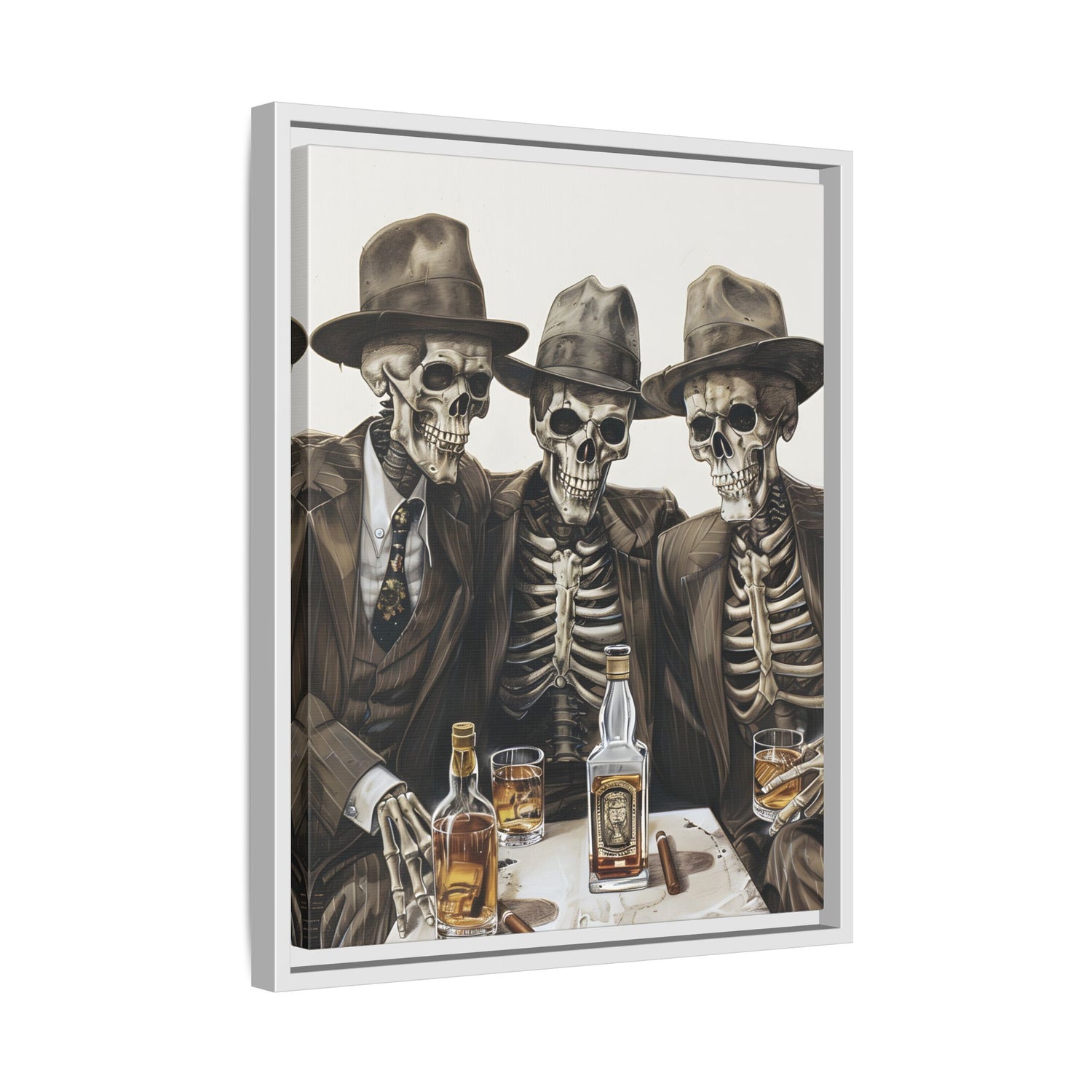 Framed Canvas - Skeleton Whiskey Gentlemen