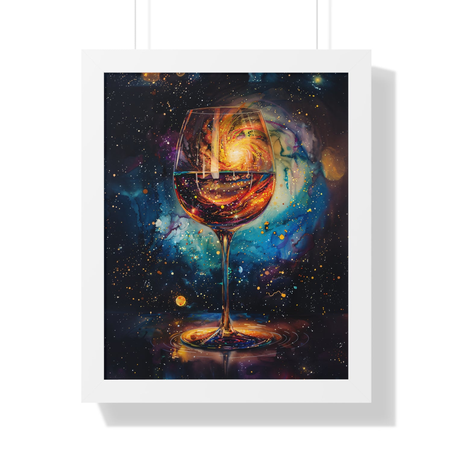 Framed Paper Print - Cosmic Swirl in Wine Glass