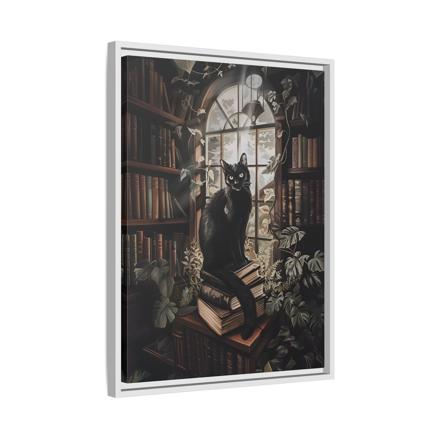 Framed Canvas - Book Hoarder Feline Gaze