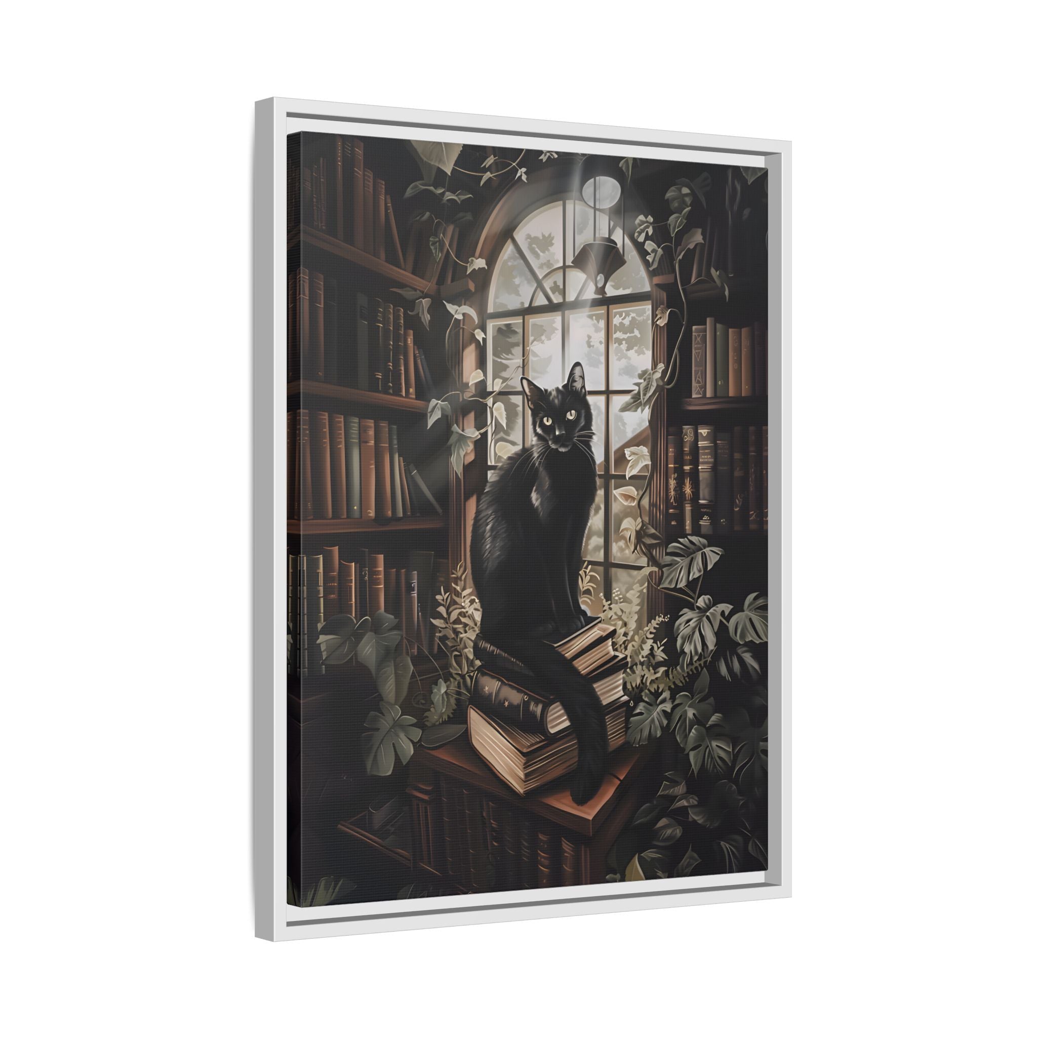 Framed Canvas - Book Hoarder Feline Gaze