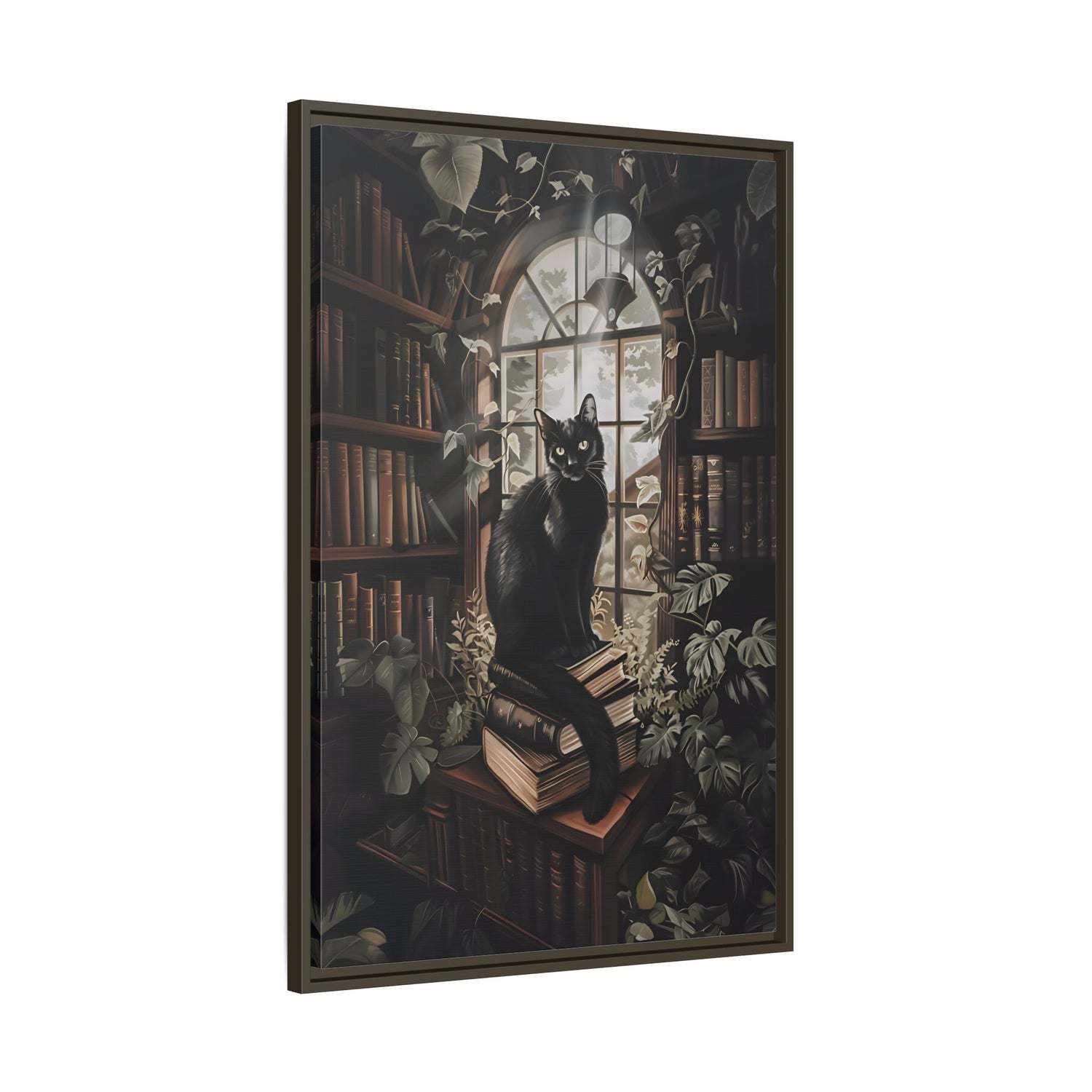 Framed Canvas - Book Hoarder Feline Gaze