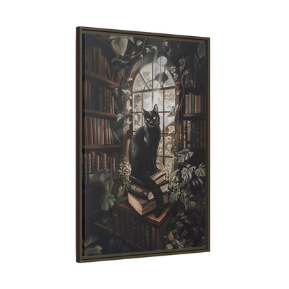 Framed Canvas - Book Hoarder Feline Gaze