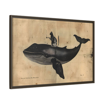 Framed Canvas - Cat Rides Whale Theory