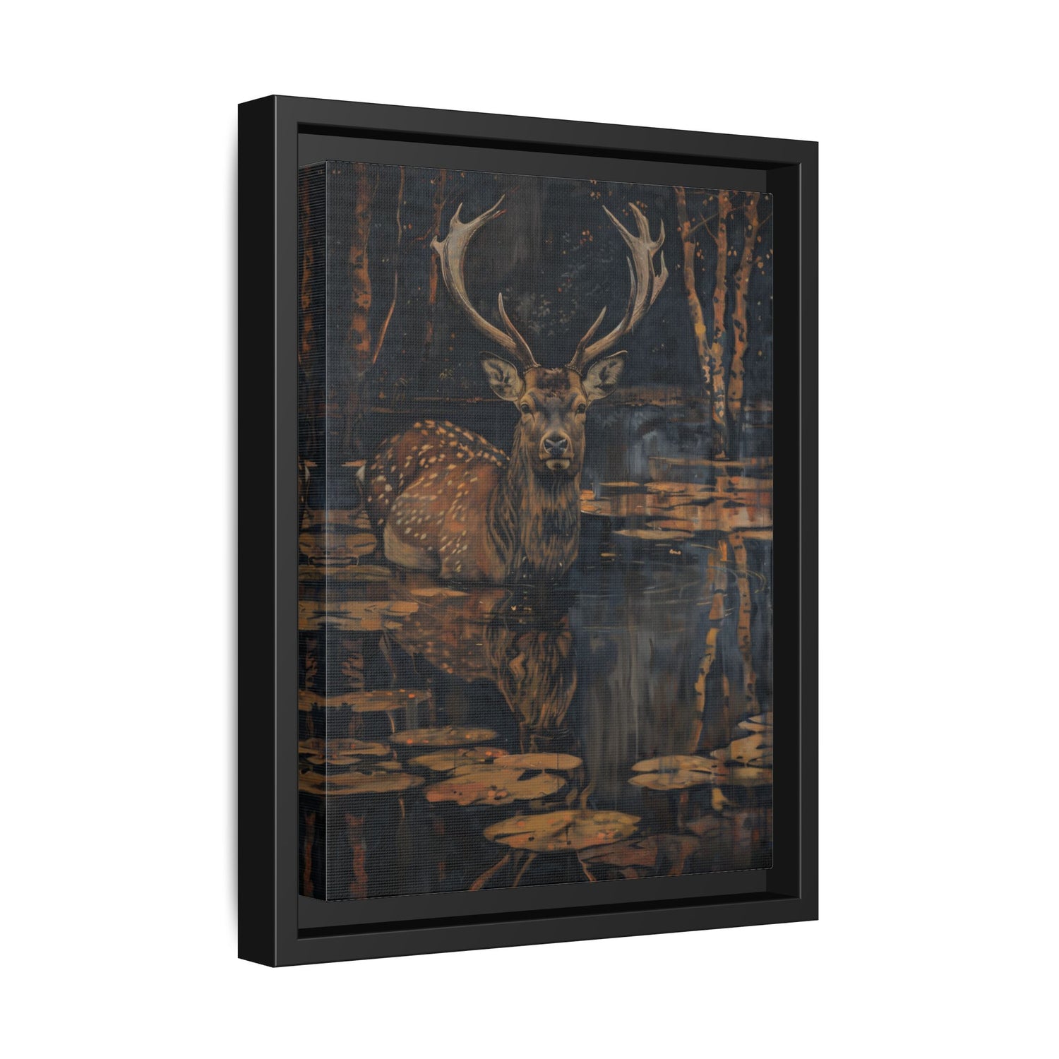 Framed Canvas - Twilight Stag Reflection