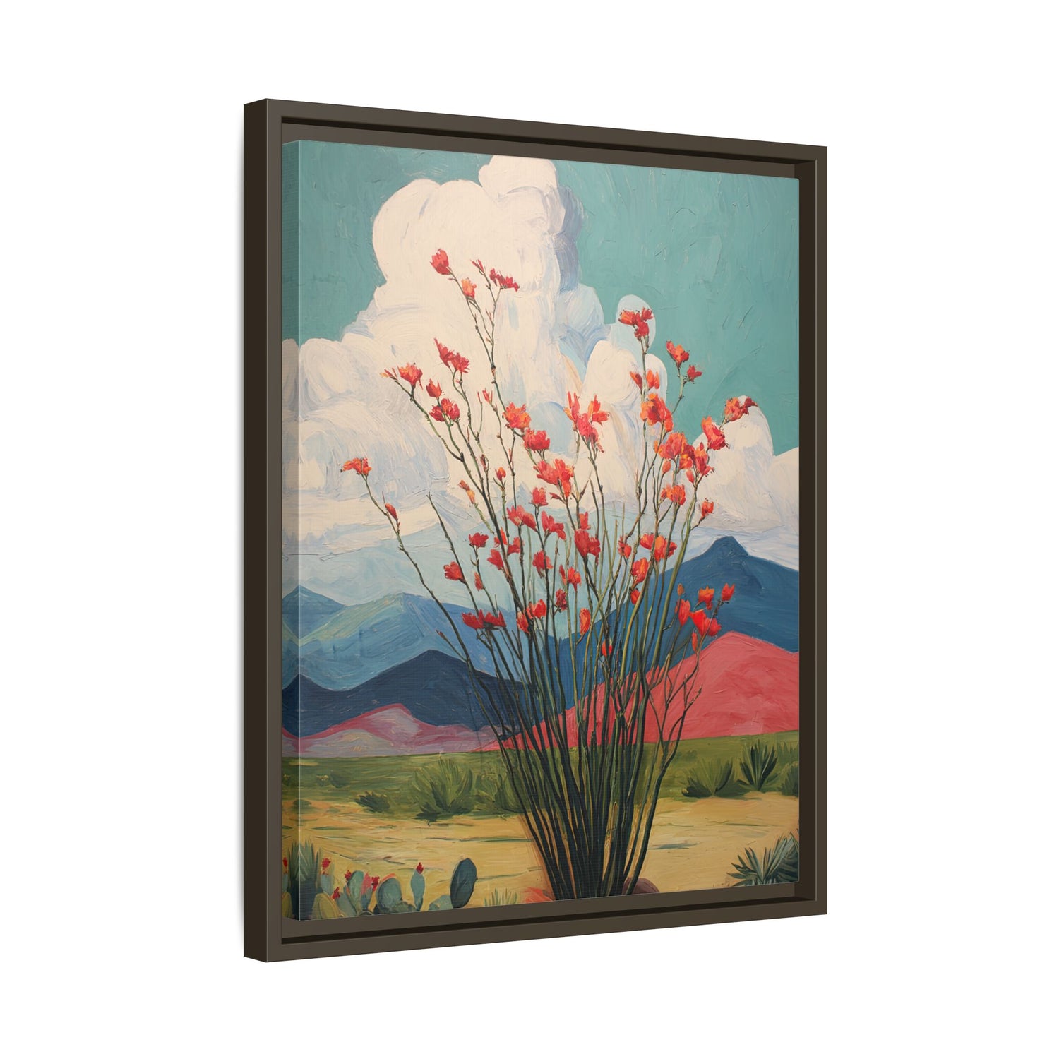 Framed Canvas - Ocotillo Cactus Desert Bloom