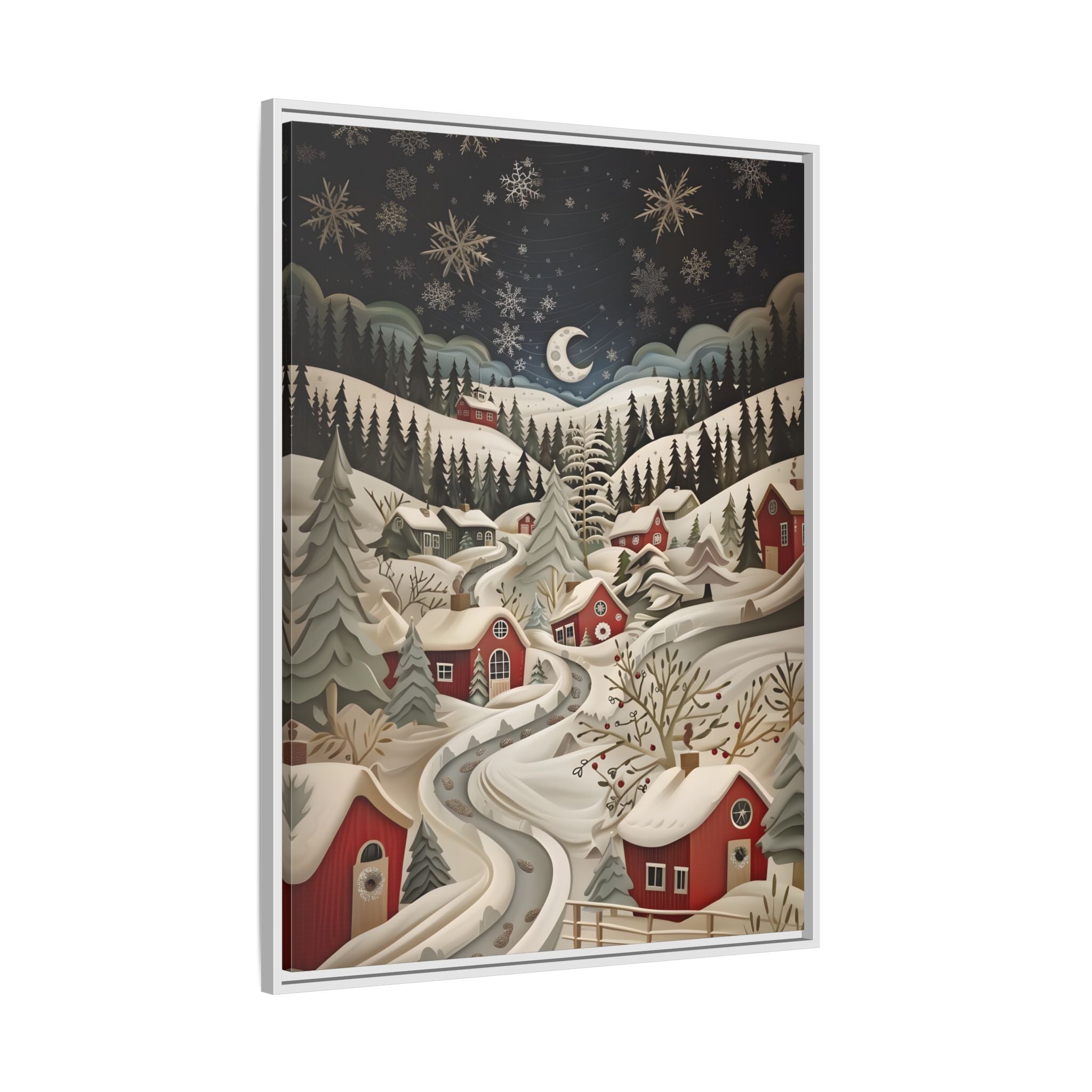 Framed Canvas - Silent Snowfall Village