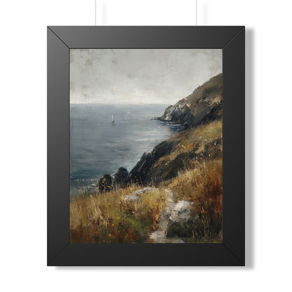 Framed Paper Print - Cliffside Sailboat Seascape