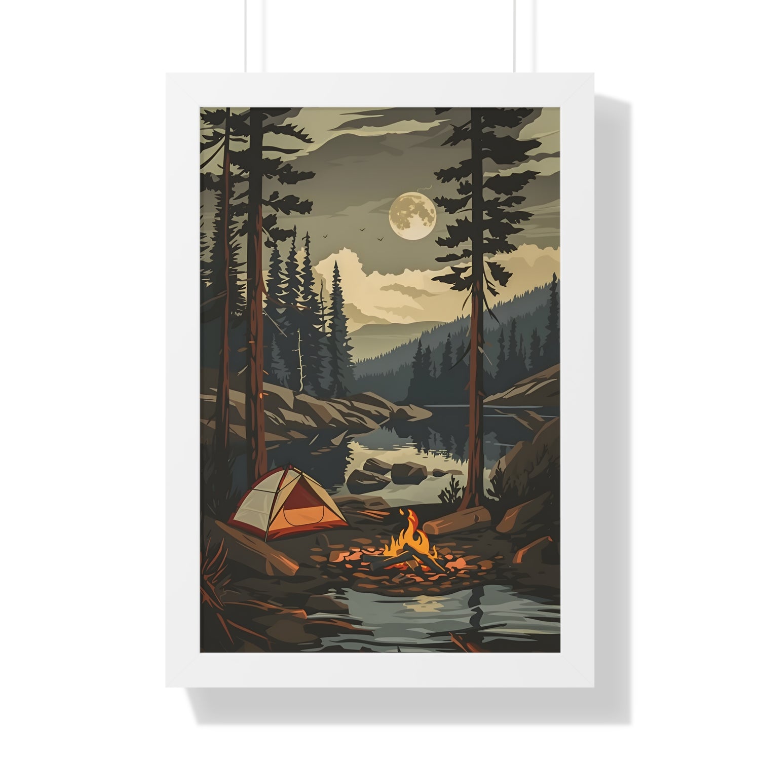 Framed Paper Print - Moonlit Campfire Escape