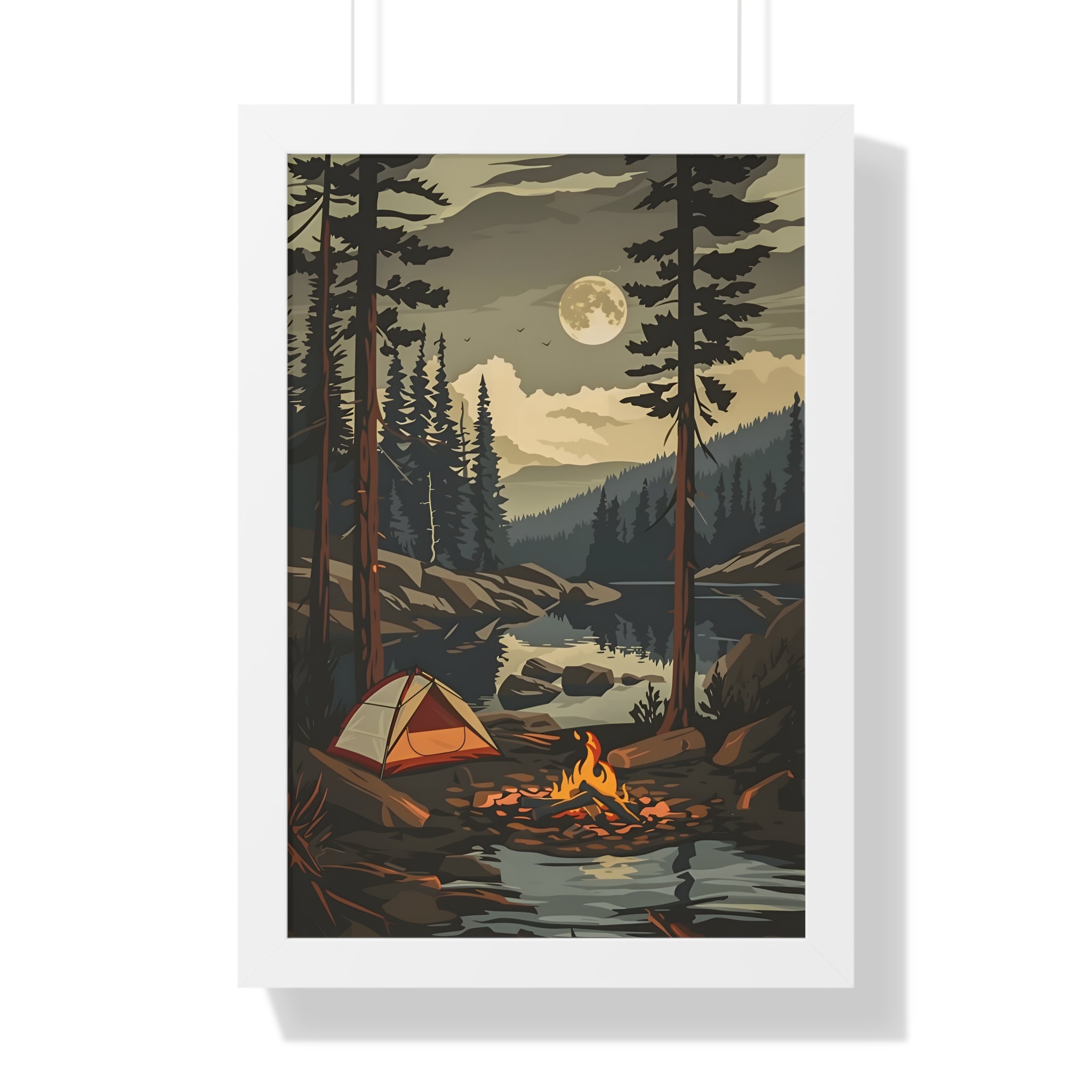 Framed Paper Print - Moonlit Campfire Escape
